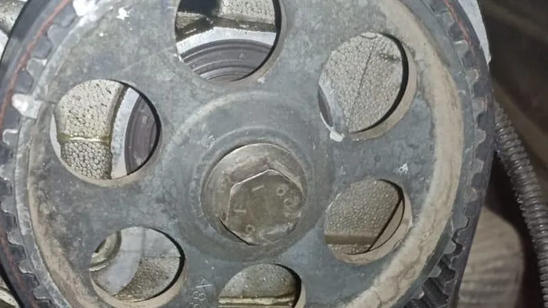 Correa de distribución y polea de un motor